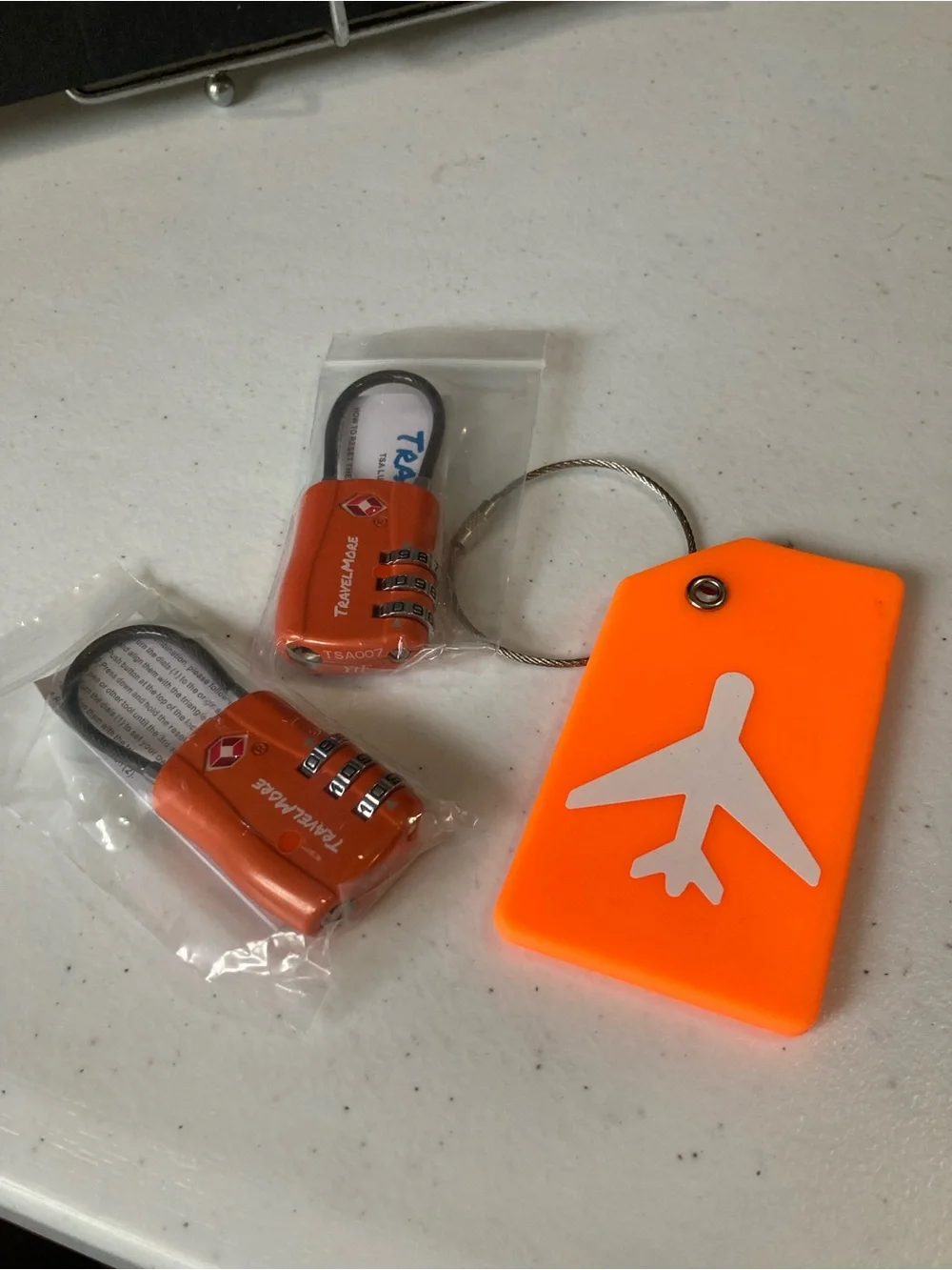 Orange TSA Combination Luggage Locks and Airplane Tag Set